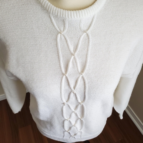 80's Vintage Rene de France Ivory/ White Knit Sweater Size Medium - Picture 2 of 7